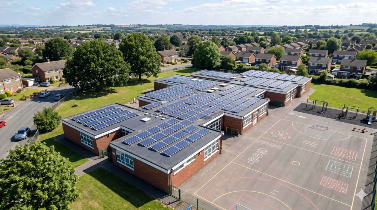 Commercial solar PV array on a Cramlington primary school roof